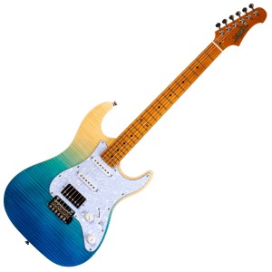 Jet Guitars JS-450 TBL Flame Top / Roasted Maple HSS - Transparent Blue